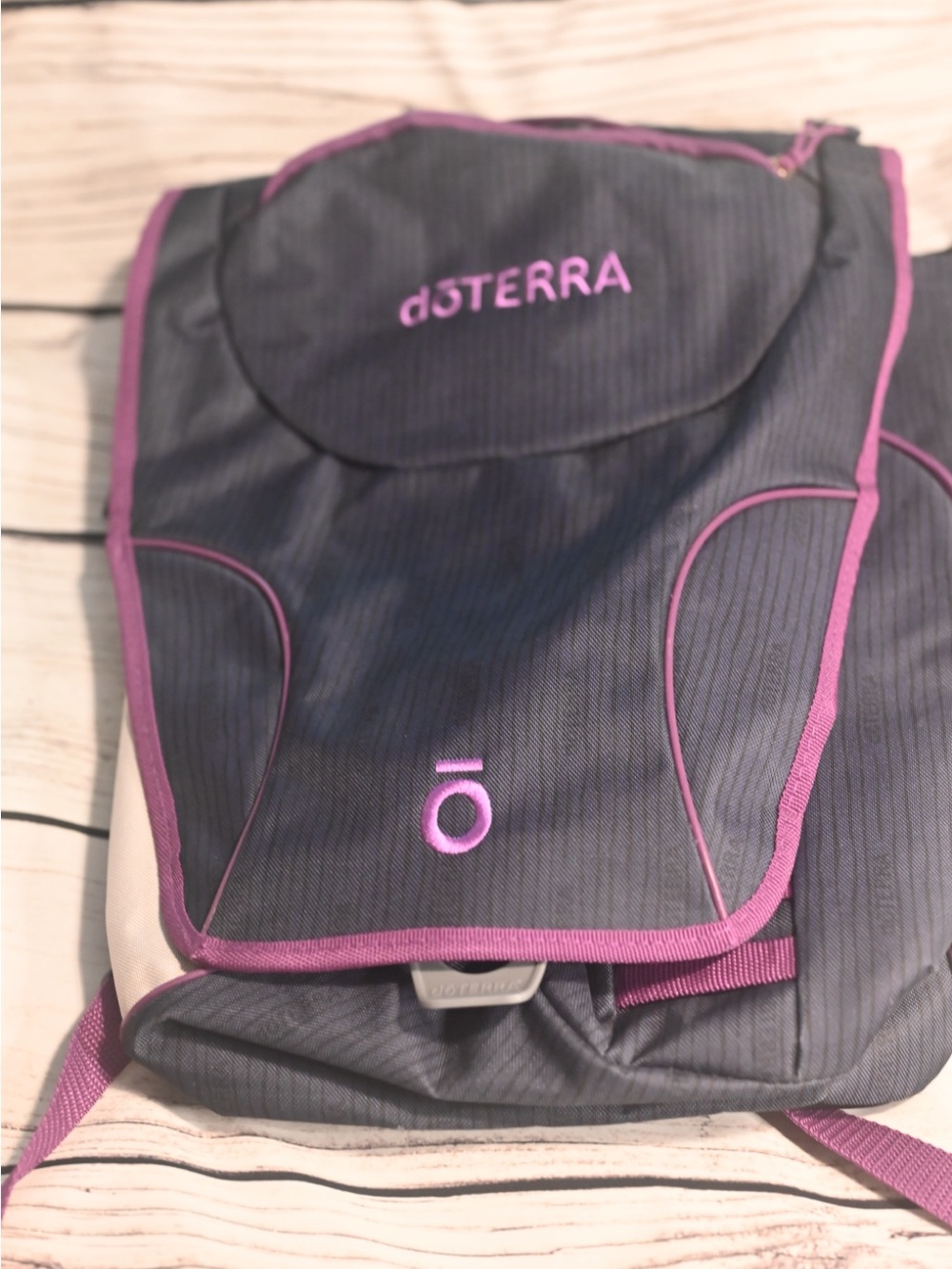 Doterra Gray Backpack with Purple Trim